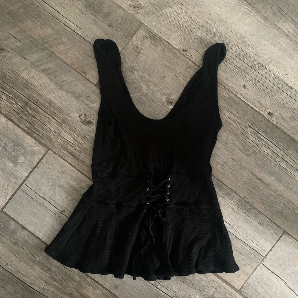 Express Ribbed Peplum Tank with Corset Detail